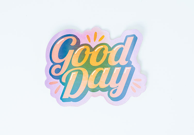 「Good Day」のロゴの形にカットしたオーロラステッカー