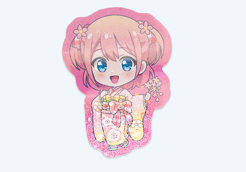 着物の女の子のイラストの形にカットしたスターステッカー