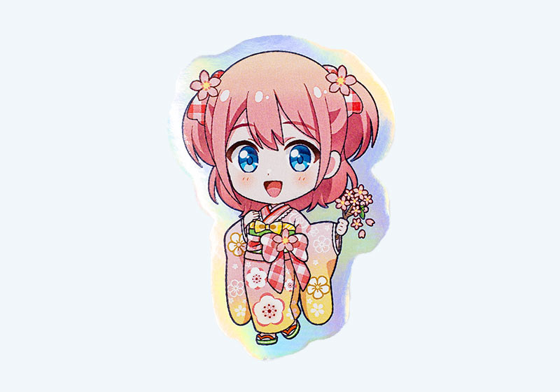 着物の女の子のイラストの形にカットしたアンダーホロステッカー