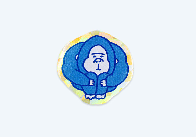 ゴリラのイラストの形にカットしたアンダーホロ・クリスタルシール