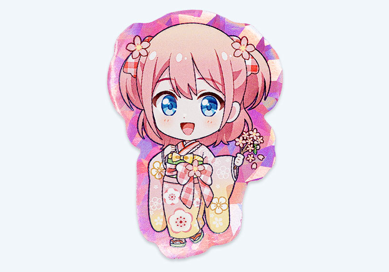 着物の女の子のイラストの形にカットしたアンダーホロ・クリスタルステッカー