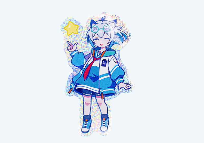 女の子のイラストの形にカットしたアンダーホロ・ドットステッカー