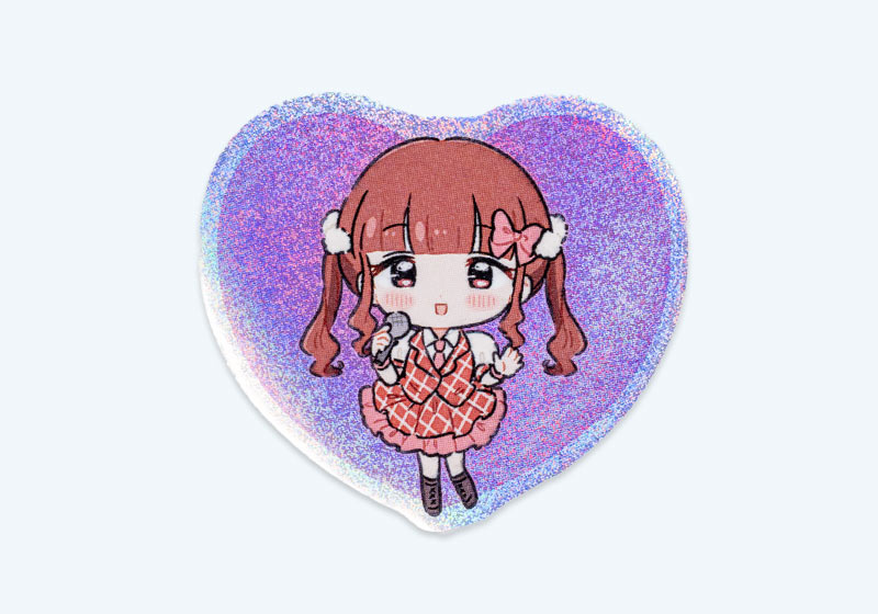 女の子のイラストを印刷したハート形のアンダーホロ・ドット（細）シール