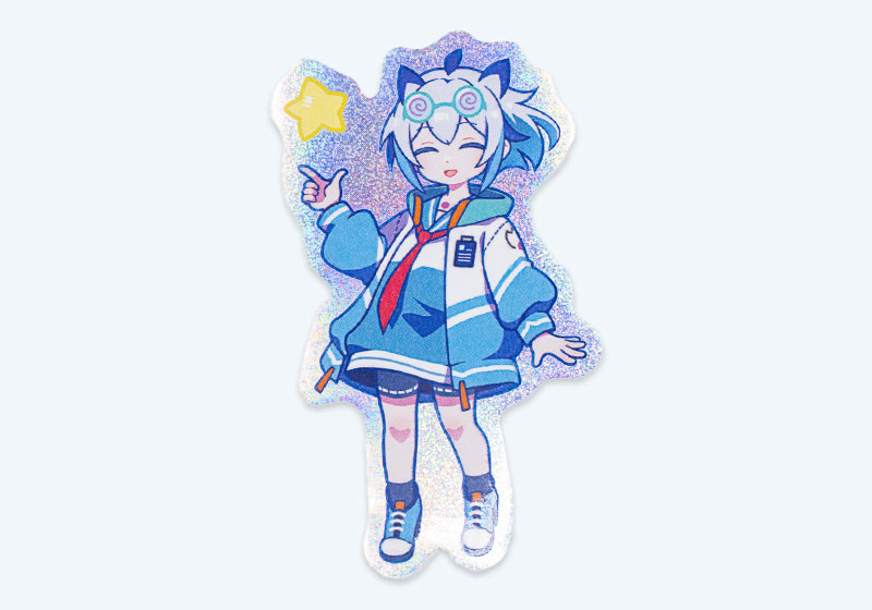 キャラクターの形にカットした、ドット(細)柄のアンダーホロステッカー