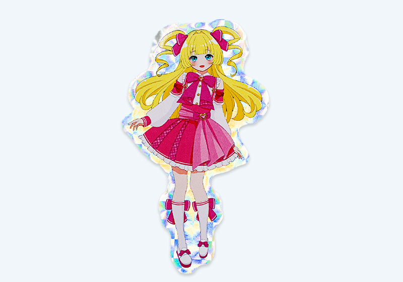 女の子のイラストの形にカットしたアンダーホロ・モザイクステッカー