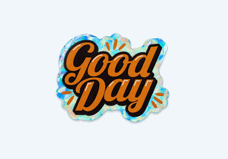 「Good Day」のロゴの形にカットしたアンダーホロ・モザイクステッカー