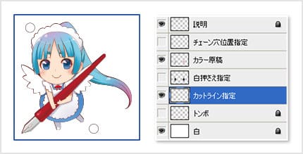 ストラップ穴位置指定・カットライン作成